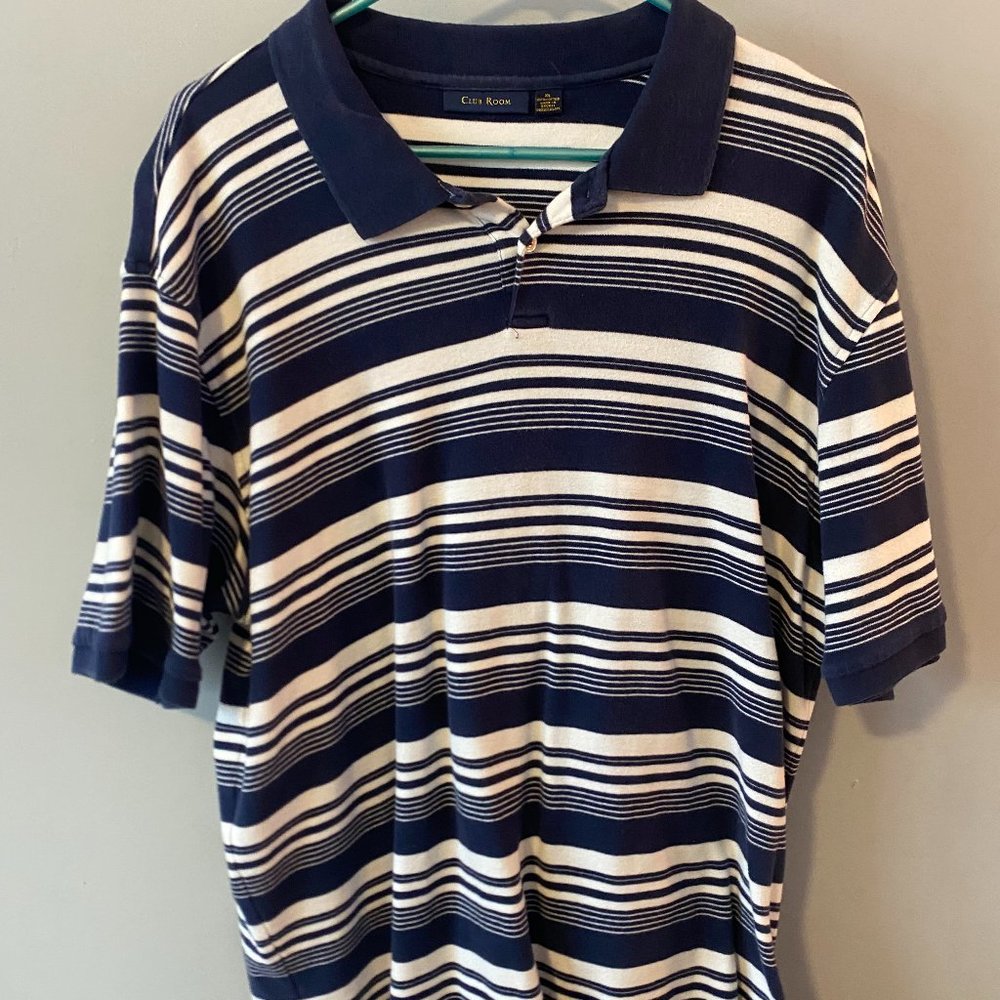 Blue Striped Club Room Men's Cotton Golf Polo Extra Large (XL)